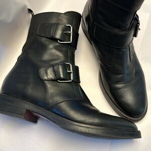 Emanuel Castro Moto Double Buckle Black Leather SZ 39 Made in Italy